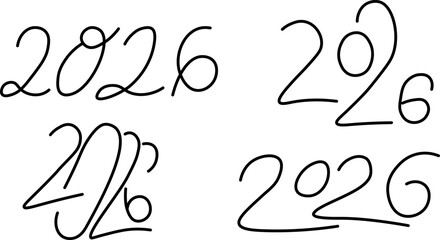 2026 new year number in doodle. Year of fire horse illustration for decoration design mail posts postcards poster print invitation background backdrop wrapping wallpaper banner textile