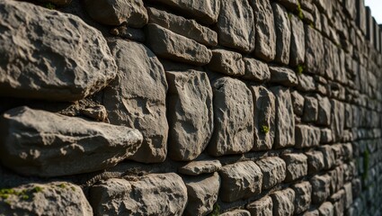 Intricate Textured Stone Wall with Weathered Appearance and Rustic Charm in Natural Light