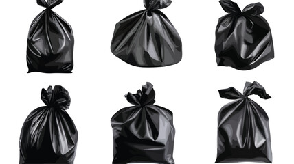 Professional Black Garbage Bags Set Isolated Vector Image for Cleanliness and Waste Management