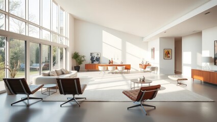 Spacious Contemporary Living Room with Abundant Natural Light and Minimalist Furniture Design
