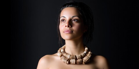 woman with wood jewelry 