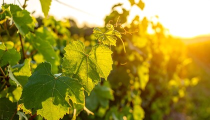 Grape leaves at sunset