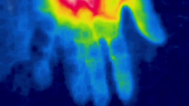 A hand, a palm. Gestures, Swinging an empty hand, there's nothing, nothing will come out. Image thermal imager device.