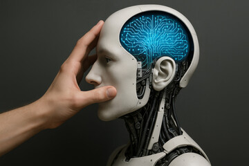 Human Hand Interacting with a Robotic Head