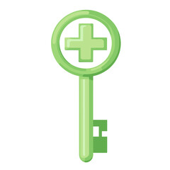 Fototapeta premium Green Medical Key Symbolizing Healthcare Access on a White Background