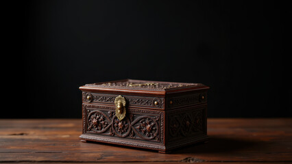 A wooden Christian-themed jewelry box on a table.