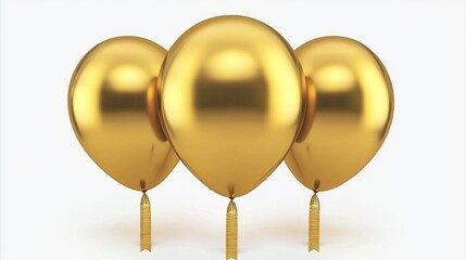Three Gold Balloons 3D Render, Shiny, Celebration, Party, Luxury Gold Balloons, 3D Rendering