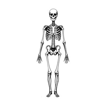 skeleton standing black and white clip art preview