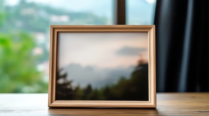 Wooden Frame Landscape Photo Mockup Blurred Mountain View, Photography, Nature, Frame Photography, Mockup
