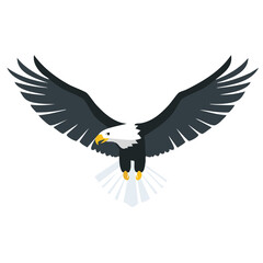 Fototapeta premium Powerful Vector Emblem of a Bald Eagle Flying with Charcoal Black Feathers, White Head and Tail, Sharp Talons Extended, Symbolizing Strength and Freedom
