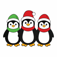 Adorable Christmas penguins in cozy scarves and Santa hats, spreading holiday cheer with snowflakes, candy canes, and festive winter fun!
