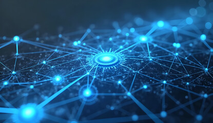 Obraz premium Abstract Wireframe Network – Blue Glowing Lines Isolated on White, AI Data Visualization
