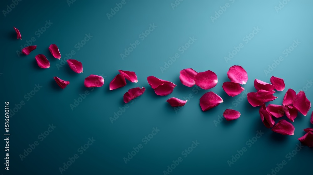 Aufkleber vibrant pink rose petals drifting over a tranquil teal background creating a sense of serenity and n