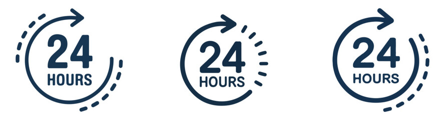 24 hours service icon vector. Around the clock availability badge symbol. Transparent background. Time Duration Clock Arrows Icon Set Vector – Hours Service, Delivery, and Work Time 