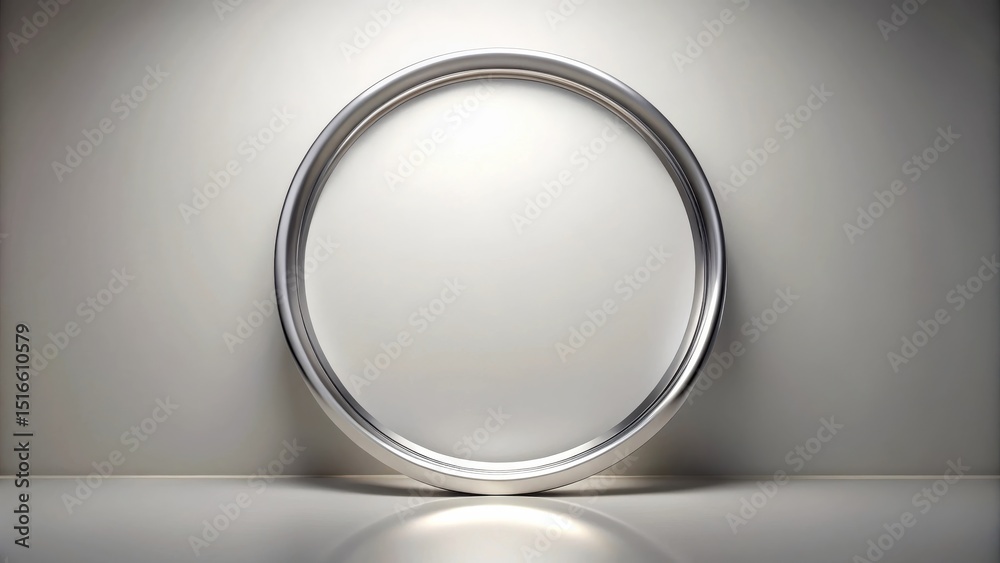 Poster elegant oval silver frame on neutral background, ideal for displaying your design or artwork