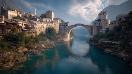 Obraz premium Mostar Bridge Bosnia Herzegovina Travel Old Town Neretva River Landmark Architecture History