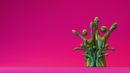 Group of abstract human-like figures arranged in a tree shape, representing diverse family or community connection, standing on a smooth gradient surface with soft ambient lighting.