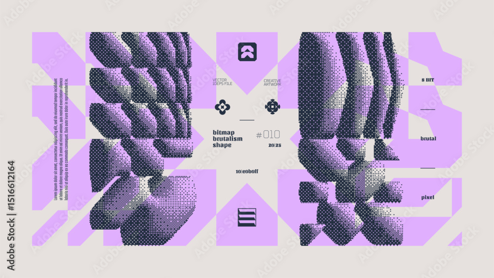 Aufkleber Dithering bitmap abstract vector color background with Postmodern geometric graphic brutalism shapes, Y2K bold vector pixelated modernism artwork banner inspiration retro 8-bit aesthetic, mauve 10