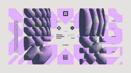 Dithering bitmap abstract vector color background with Postmodern geometric graphic brutalism shapes, Y2K bold vector pixelated modernism artwork banner inspiration retro 8-bit aesthetic, mauve 10 © max_776