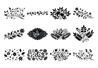Silhouette ivy liana set  on white background , Silhouette Floral vine Design Ornaments set 3