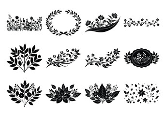 Silhouette ivy liana set  on white background , Silhouette Floral vine Design Ornaments set 2
