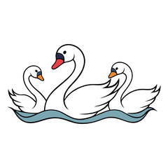 Graceful swans glide across the water, their elegant necks curved and feathers shimmering, creating a serene and timeless scene of beauty and peace.
