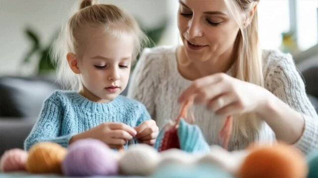 A joyful moment shared between a mother and daughter as they engage in a creative craft activity together.