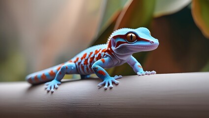 Obraz premium Colorful Gecko on a Branch in Natural Light