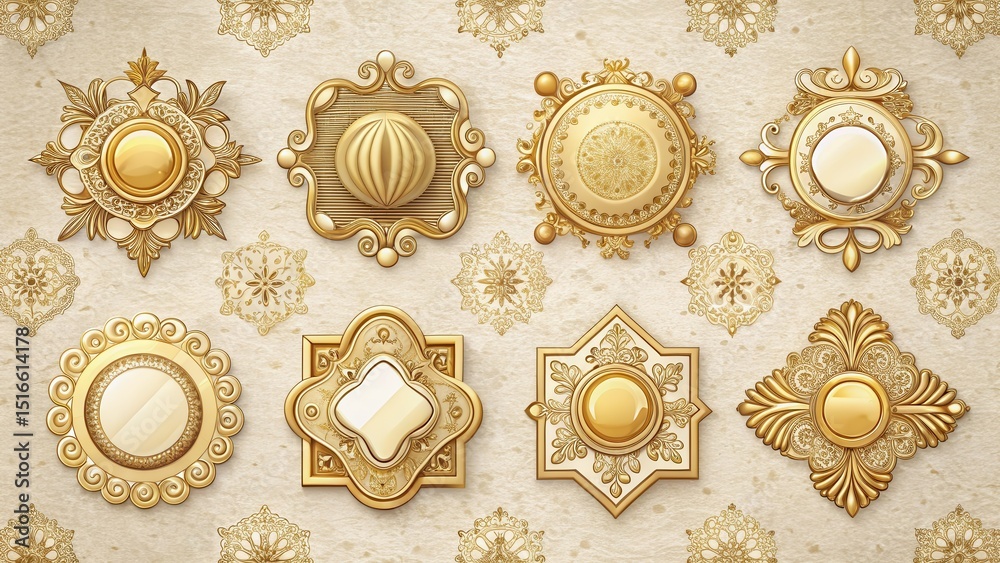 Poster Collection of Exquisite Golden Ornate Frames and Decorative Elements on a Subtle Textured Background