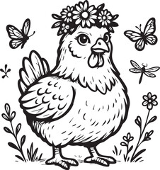 adorable chicken with floral wreath