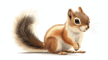 Obraz premium Adorable Cartoon Cute Squirrel Posing on White Background