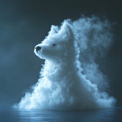 A surreal cloud shaped like a dog, evoking a playful and whimsical atmosphere, ideal for fantasy-themed projects, children's books, and dreamlike art.