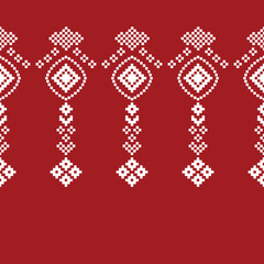 Ethnic pattern traditional red motif ikat geometric fabric pattern cross stitch. Embroidery Ethnic oriental Pixel red background. Abstract,vector,illustration. Texture,christmas,decoration,wallpaper.