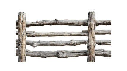 Rustic Wooden Fence Section - Isolated on White