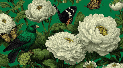 Y2k vibe boho aesthetic banners set. Vector realistic illustration of retrowave posters with elegant floral decoration, butterflies on green and black background, retro futuristic flashback vibe flyer
