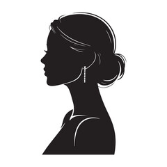 Woman head Vector black silhouette. with white background