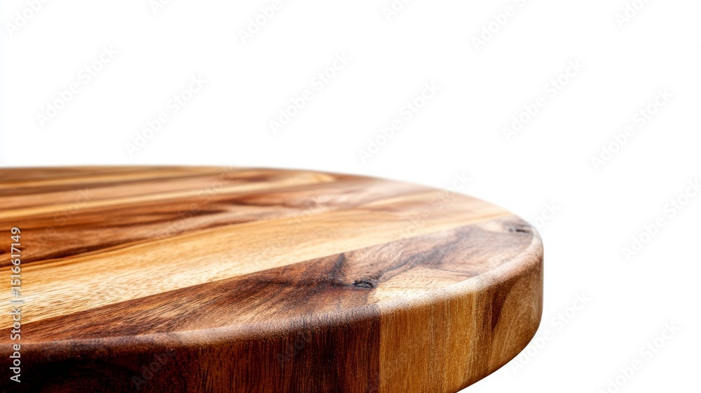 Leinwandbilder closeup of rustic round wooden table with natural grain finish, isolated on white background with su