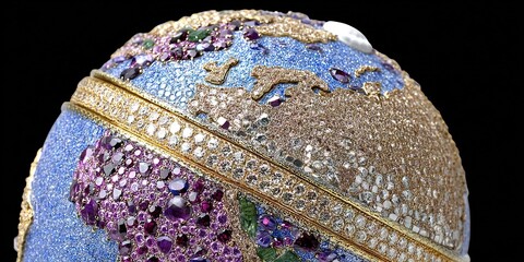 photo of luxurious planet earth globe made of precious metals and jewels