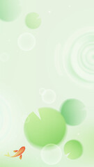 Summer vertical illustration lotus leaves and fish