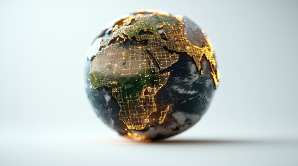 Illuminated Earth Globe with Detailed Continental Borders and Bright City Lights Showcasing Global Connectivity