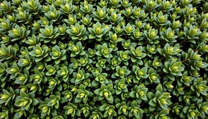 a collection of plants with green foliage arranged in neat rows, creating a uniform pattern against a neutral background