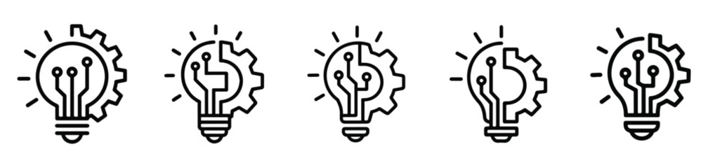 Light Bulb with Gear Symbols for Idea & AI. Innovation Icon Set Vector – Light Bulb with Cogwheel, Inspiration Symbol. Transparent background