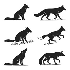 fox icon set of 6 silhouette icon vector on white .eps