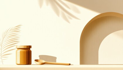 A horizontal illustration for Mustard Day, showing a single mustard jar with the lid off on a simple kitchen counter