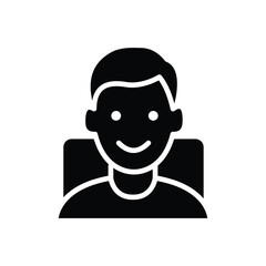 A simple black and white vector icon of a smiling male face.  Perfect for user interfaces or online profiles.