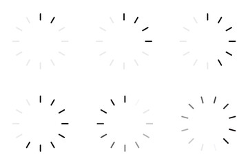 Minimal rotating bar loading spinner icon vector illustration set for user interface animation buffer design and modern web progress element.