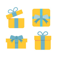 Set of Gift Box with Ribbon Tied Top Icon.