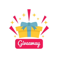Giveaway banner icon. Gift box. Flat style.