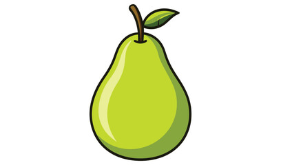 Single green pear fruit cartoon illustration