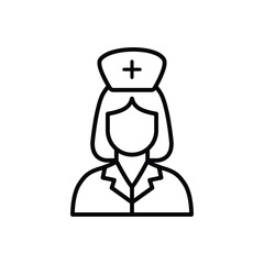 Line art icon of a female nurse. Symbol for healthcare and medical professionals.